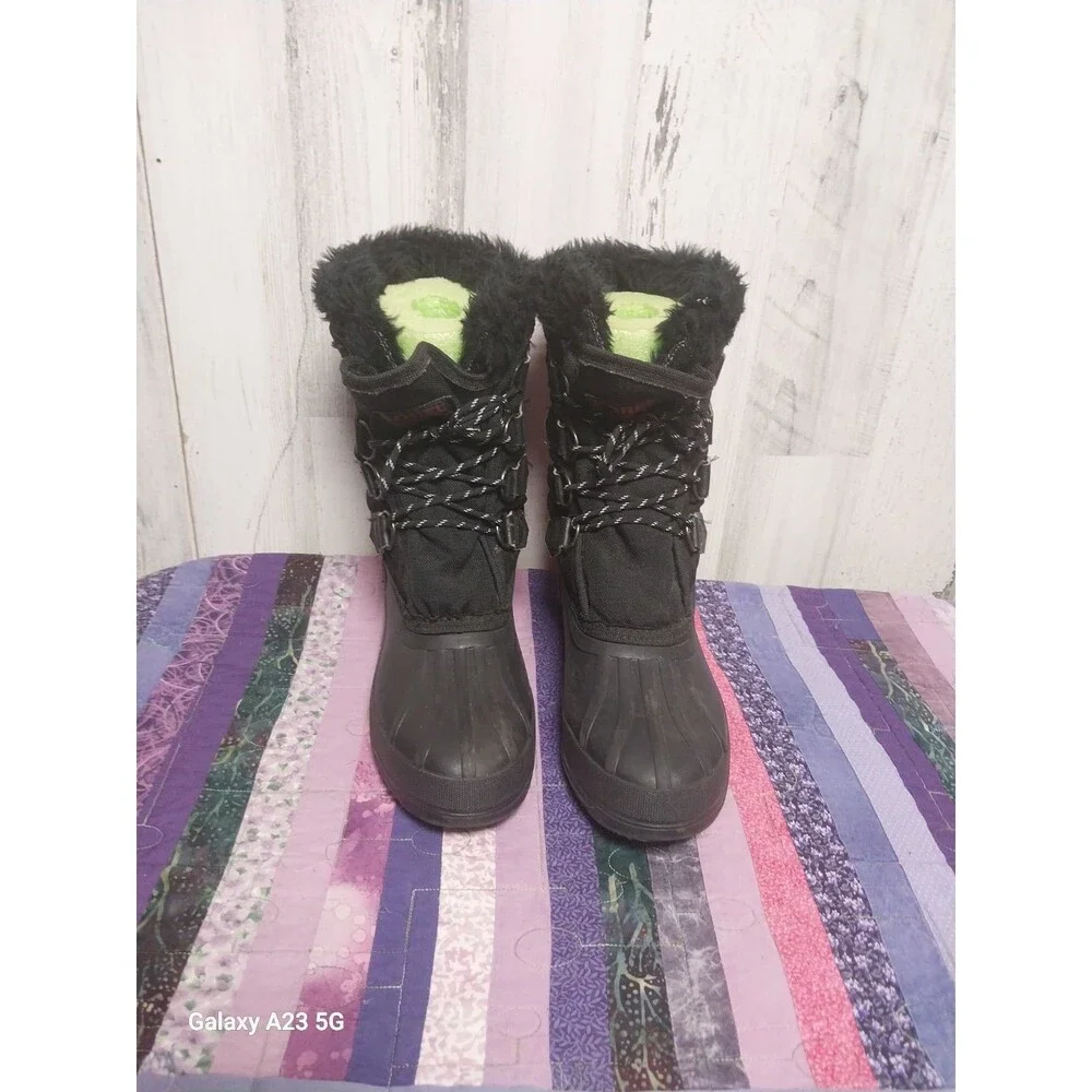 Sorel Kaufman Canada Black Rubber Nylon Winter Lined Snow Boots Womens Size 7